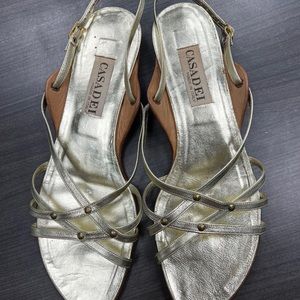 COPY - Vintage Casadei all gold color-leather strap flat shoes size 7 Italian m…